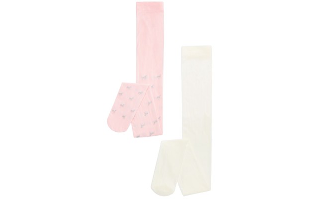  Girls 2-Pk. Glitter Heart & Solid Tights, White/Pink, 2-4