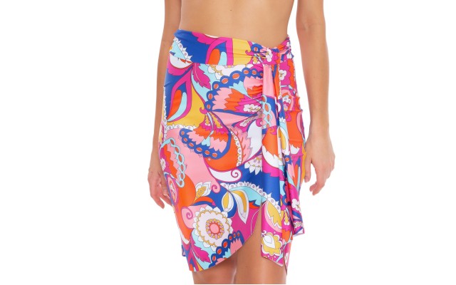  Sevilla Faux-Wrap Skirt Women’s Swimsuit, Pink, Large