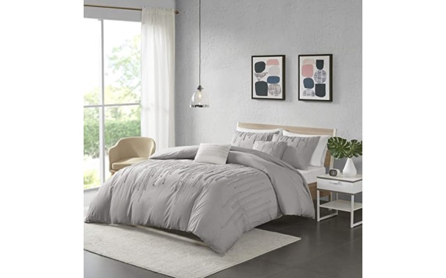  Paloma King/Cal King 5 Piece Cotton Comforter Set, Gray