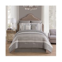 Vcny Home Arcadia Embroidered 8 Piece Queen Comforter Set Bedding,Taupe
