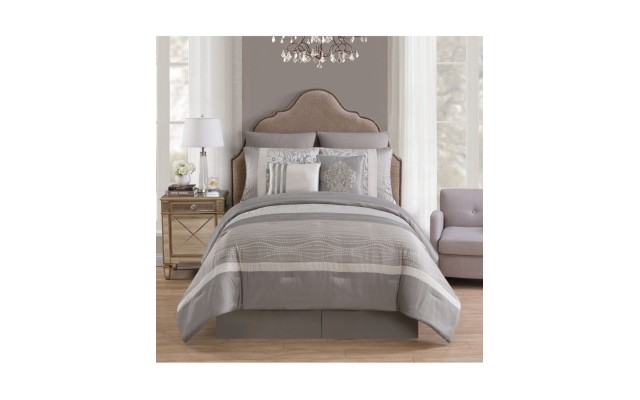  Home Arcadia Embroidered 8 Piece Queen Comforter Set Bedding,Taupe