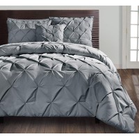VCNY Home Carmen Pintuck 4 Piece Comforter Set, King, Gray