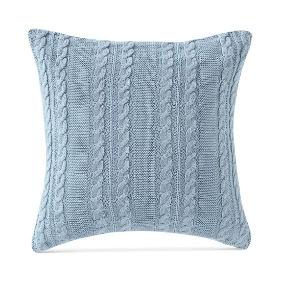  Home Dublin Cable Knit Cotton Decorative Pillow, 18 x 18, Blue, 18