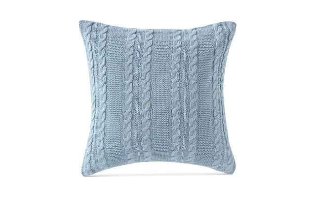  Home Dublin Cable Knit Cotton Decorative Pillow, 18 x 18, Blue, 18