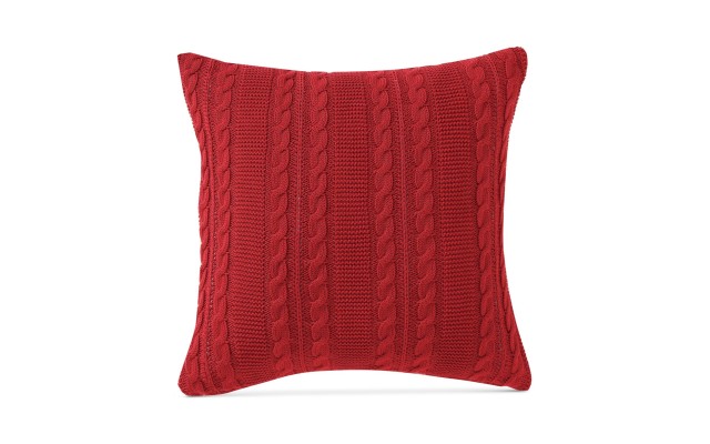  Home Dublin Cable Knit Cotton Decorative Pillow, 18 x 18, Red, 18