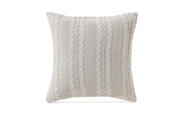  Home Dublin Cable Knit Cotton Decorative Pillow, 18 x 18, White, 18