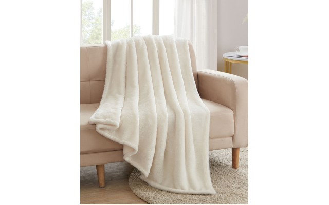  Home High Pile Plush Throw, Ivory, 70X52