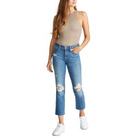 Vigoss Stevie Ripped High Waist Crop Straight Leg Jeans,Dark Wash, 24