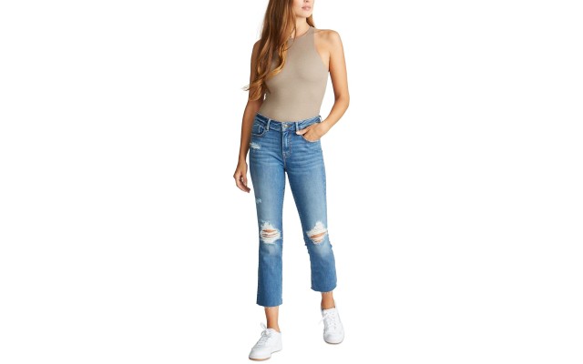 Vigoss Stevie Ripped High Waist Crop Straight Leg Jeans,Dark Wash, 24