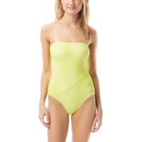 Vince Camuto Spliced Printed Bandeau One-Piece Swimsuit, 14,Yellow