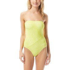 Vince Camuto Spliced Printed Bandeau One-Piece Swimsuit, 8,Yellow
