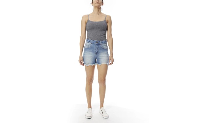 Women’s Frayed Abrasions Denim Shorts, 26, Denim