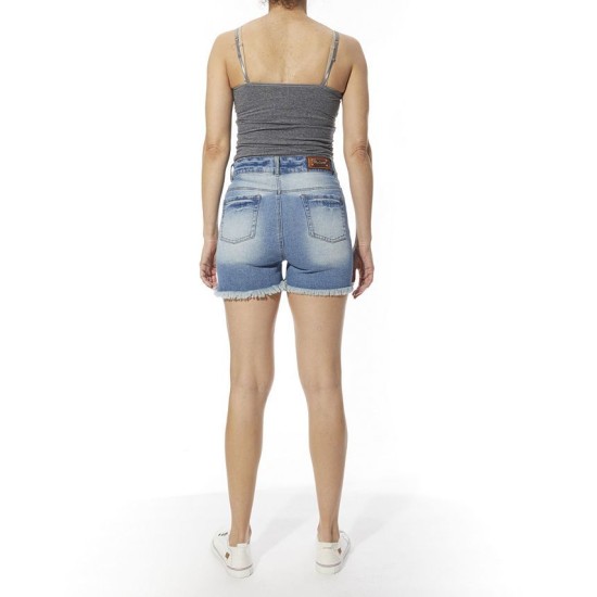 Women’s Frayed Abrasions Denim Shorts, 26, Denim