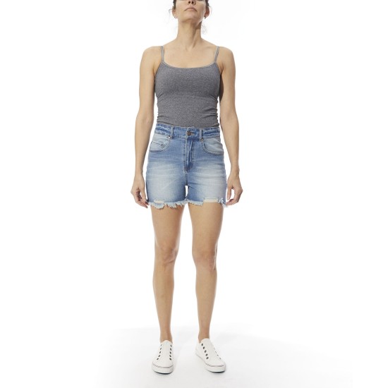 Women’s Frayed Abrasions Denim Shorts, Size 27, Light Blue