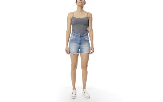 Women’s Frayed Abrasions Denim Shorts, Size 27, Light Blue