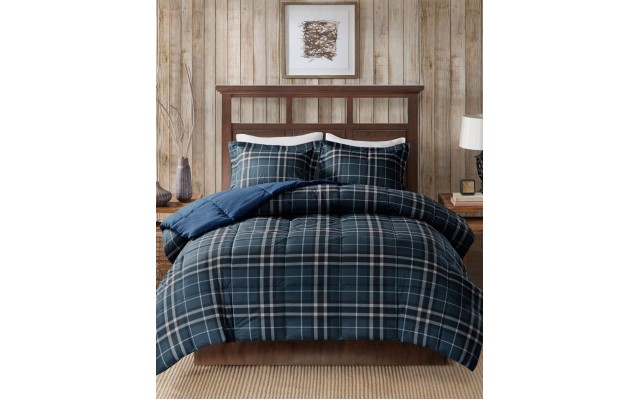 Flint Full/Queen 3 Piece CozySpun Down Alternative Comforter Mini Set, Navy