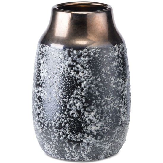  Stoneware Metal Large Vase, Grey