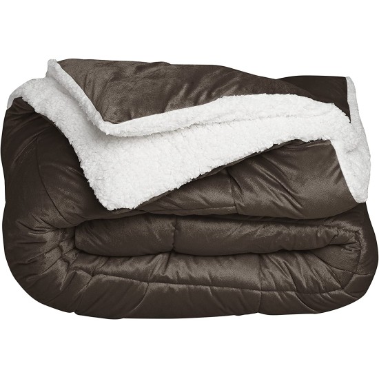 3 -piece  108267 Reversible Faux Fur and Sherpa Comforter, Chocolate, King