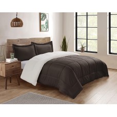 3 -piece Cathay Home 108267 Reversible Faux Fur and Sherpa Comforter, Chocolate, King