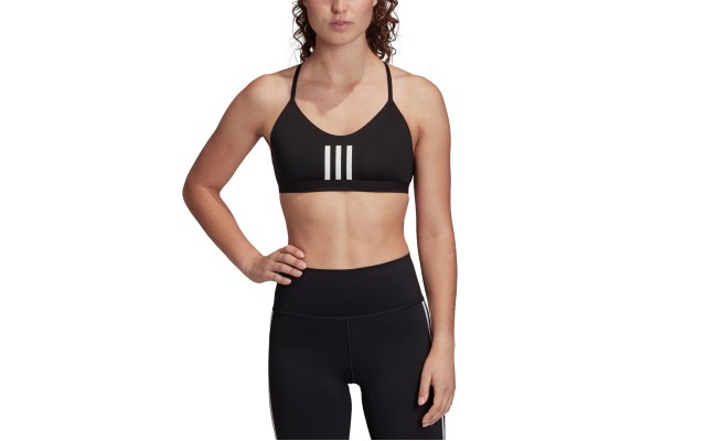  Women’s All Me 3-Stripes Low-Impact Mesh Sports Bra, Black/White, X-Large