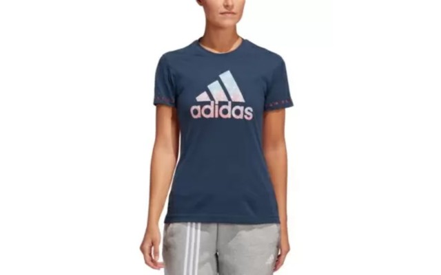  Women’s Badge of Sport Cotton Logo T-Shirt, Navy, Large