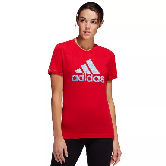  Women’s Badge of Sport Cotton Logo T-Shirt, Red, X-Small