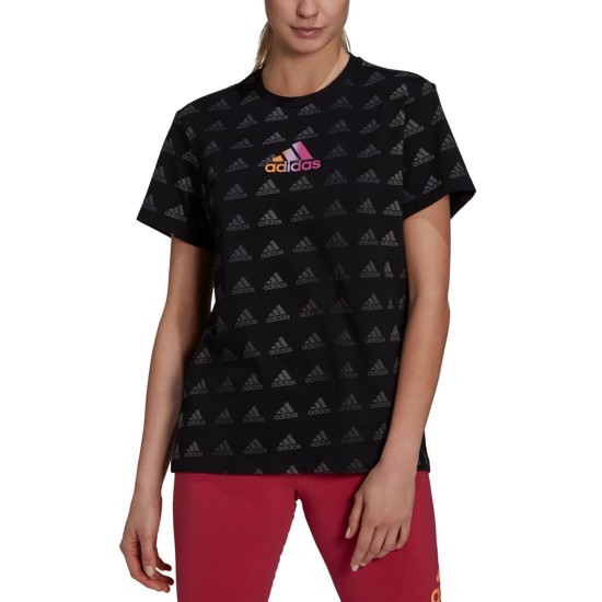  Women’s Cotton Essentials Boyfriend-Fit Gradient-Logo T-Shirt, Black, Large