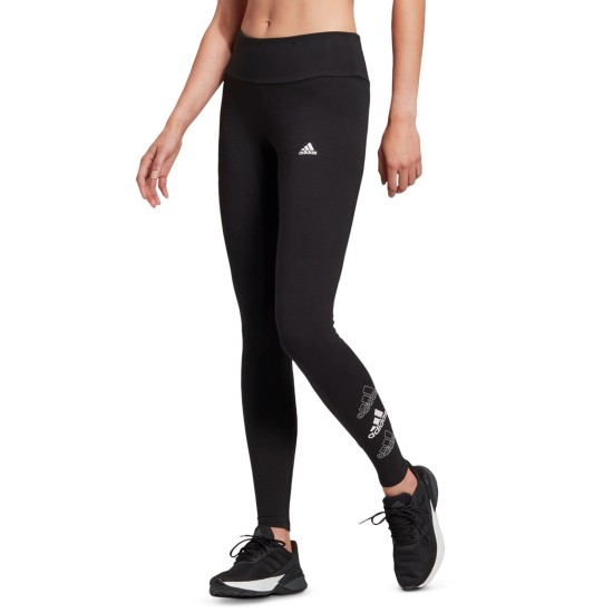  Women’s Essentials Stacked Logo High-Rise Full Length Leggings, Black, Medium