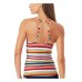  Boardwalk Stripe High-Neck Tankini Top Women’s Swimsuit, Multi, X-Small