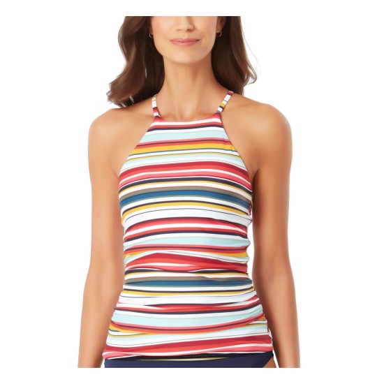  Boardwalk Stripe High-Neck Tankini Top Women’s Swimsuit, Multi, X-Small