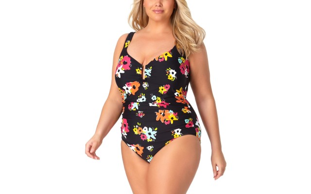  Plus – Sweetheart U Trim One Piece Swimsuit, Multi, 18W