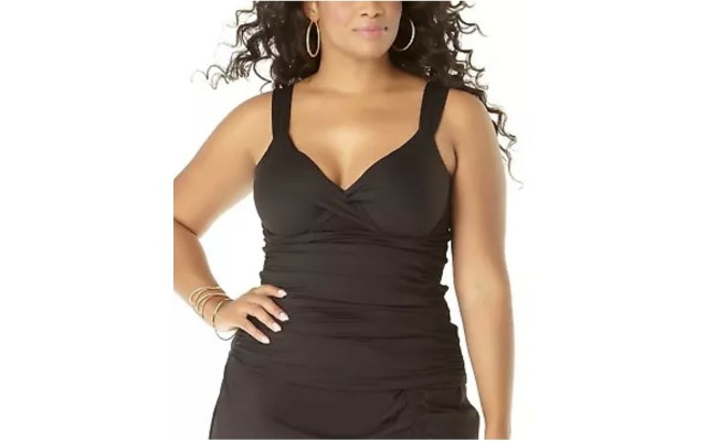  Plus – Twist Front Underwire Tankini Swim Top, Black, 18W
