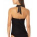  Shirred Halter Tankini Top Women’s Swimsuit, Black, Medium