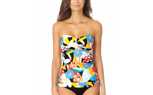  Signature Womens Modern Blooms Twist Tankini Top, Multi, Small