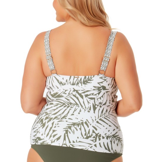  Women’s Plus Size Printed Underwire Twist-Front Tankini Tops, Green, 16W