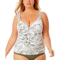 Anne Cole Women’s Plus Size Printed Underwire Twist-Front Tankini Tops, Green, 16W