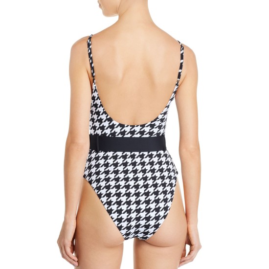  BLACK Fall Voyage Belted Maillot One Piece Swimsuit, US Small