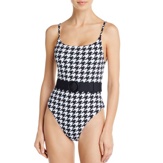  BLACK Fall Voyage Belted Maillot One Piece Swimsuit, US Small