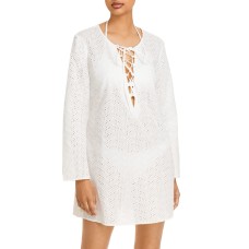 Aqua Swim Cotton Eyelet Tunic Swim Cover-Up, Large, White