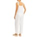 Cotton Jumpsuit Swim Cover-Up, White, Small