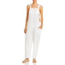 Aqua Swim Cotton Jumpsuit Swim Cover-Up, White, Small