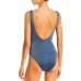  Metallic One Piece Swimsuit, Blue, Medium