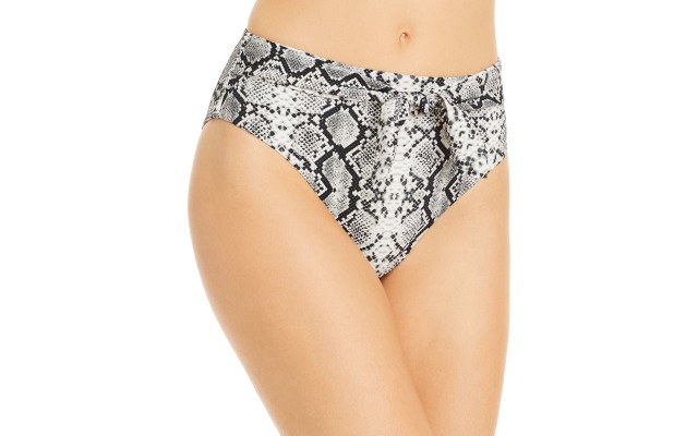 Womens Animal Print Front Tie Swim Bottom Separates, Black, Black, Small