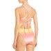  Swim Womens Ombre Cut Out One-Piece Swimsuit Orange M