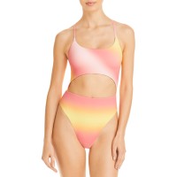 Aqua Swim Womens Ombre Cut Out One-Piece Swimsuit Orange M