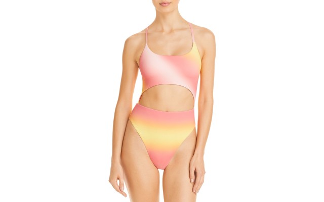 Swim Womens Ombre Cut Out One-Piece Swimsuit Orange M