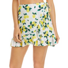 Aqua Swim Women’s Ruffled Cover up Mini Skirt, White/Yellow, Medium