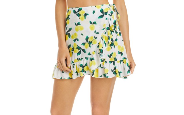  Swim Women’s Ruffled Cover up Mini Skirt, White/Yellow, Medium