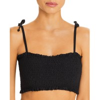 Aqua Swim Women’s Smocked Bandeau Bikini Top, Black, Small