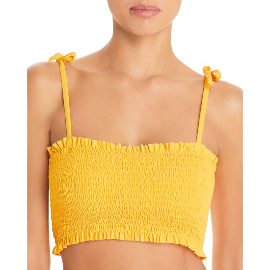  Women’s Smocked Bandeau Bikini Top, Yellow, Medium